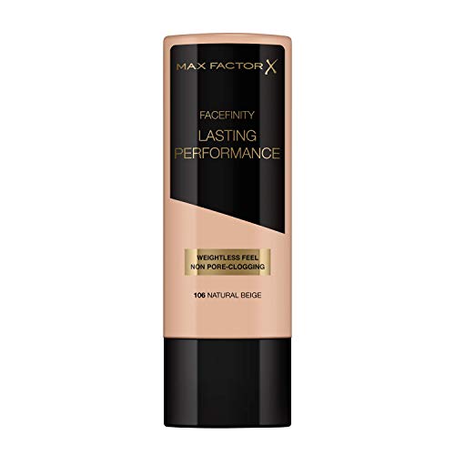 Max Factor Lasting Performance Base de Maquillaje Líquida Tono 106 Natural Beige - 35 ml (el paquete puede variar)