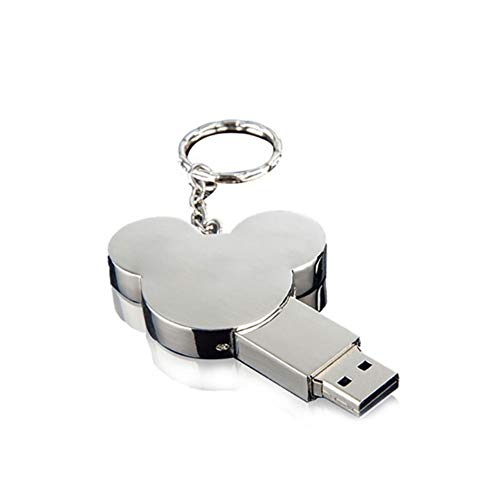 Memorias USB Flash Drive USB2.0 Alta Velocidad Dibujos Animados Anime Metal Plata Mickey Mouse Cabeza de Mickey Encantador Modelado 4 a 64 GB Portátil Llavero (64GB)