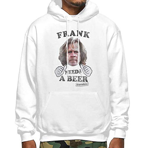 Men's Cotton Pullover Comfortable Hoodie Sweatshirt Print Frank Gallagher Needs A Beer Hooded Shirts with Pocket,White,XX-Large