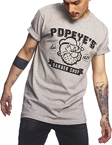 MERCHCODE Camiseta para Hombre Popeye Barber Shop, Hombre, Camiseta, MC179, Gris, Medium