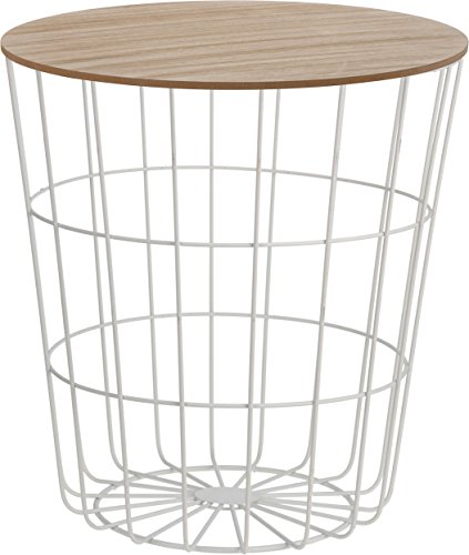 Mesa auxiliar de diseño, cesta de metal con tapa de madera, decoración para sofá, incluye bandeja para cesta