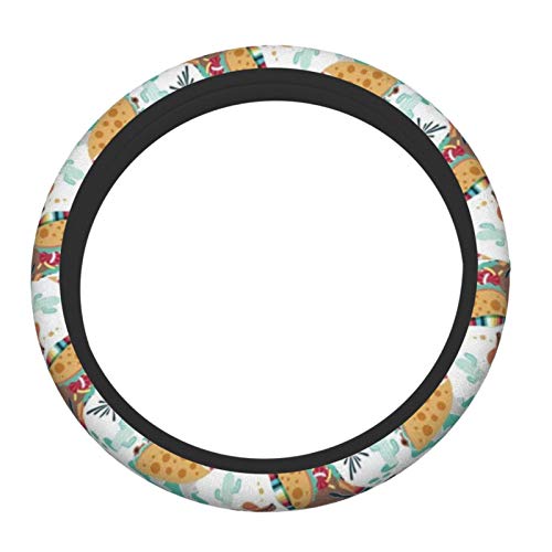 Mexican Tacos Dogs Team White Background Elastic Steering Wheel Cover, Made of Top Grade Neoprene, Durable, Anti Slip and Anti Abrasion
