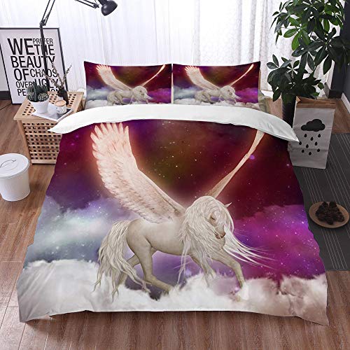 Mingdao Bedding Juego de Funda de Edredón -Caballo Pegaso/Microfibra Funda de Nórdico (Cama 240 x 260 cm + Almohada 50X80 cm)