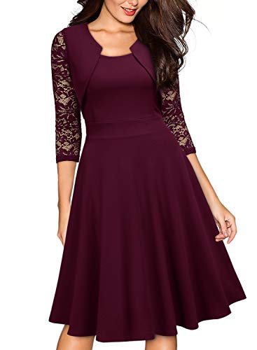 Miusol Casual Encaje Contraste Slim Vestido Corto para Mujer Nuevo Vino Medium