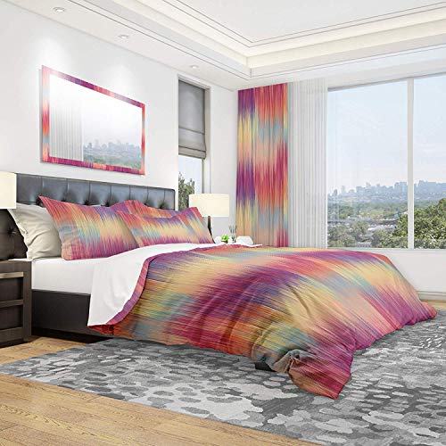 Miwaimao Patrón de Rayas Grunge en Colores y diseño contemporáneo,Juego de Ropa de Cama con Funda nórdica de Microfibra y 2 Funda de Almohada - 240 x 260 cm