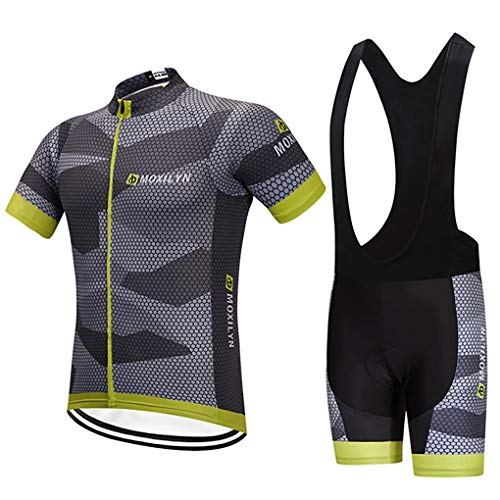 Moxilyn Ropa de Ciclismo para Hombre Traje de Bicicleta Conjunto de Verano Top + Bib Shorts Acolchados, Almohadilla de Asiento de Gel 9D para Montar En Bicicleta Conjunto Cómodo y De Secado Rápido