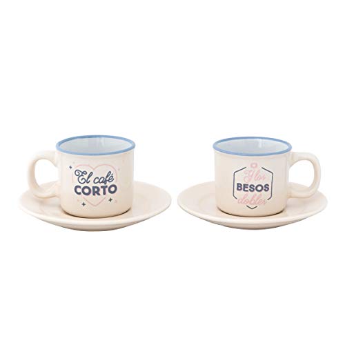 Mr. Wonderful Set 2 Tazas Espresso - El Café Corto y Los Besos Dobles