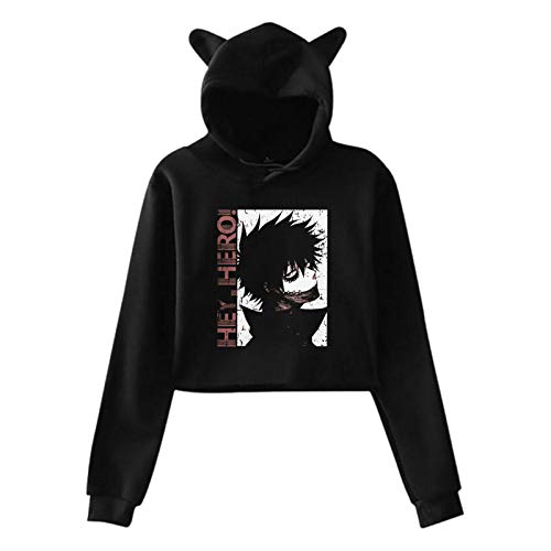 My Hero Academia Dabi Women's Cat Ear Hoodie Sweater Sweatshirt Minimalist Style Black, Small