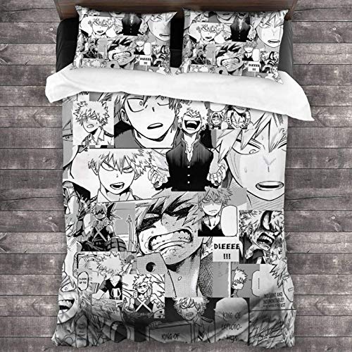 My Hero Academia Katsuki Bakugo Jigsaw Ropa de Cama de Microfibra súper Suave, Juego de Tres Piezas (1 Funda nórdica + 2 Fundas de Almohada) C10333