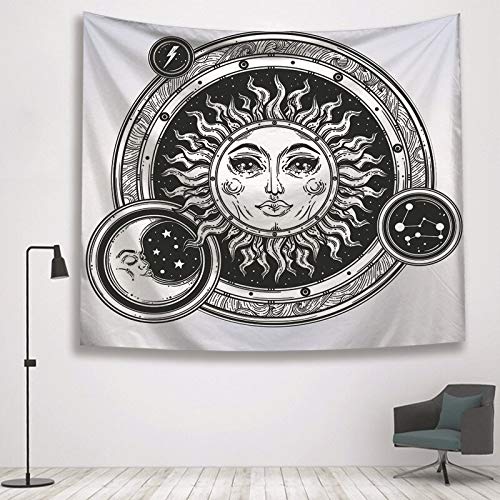 N / A Sol y Luna Tapiz Negro tapices de Pared Antiguos de la Mano brujería Tapiz Hippie Tapiz Tapiz psicodélico antecedentes Familiares decoración de la Pared Pinturas A6 150x200cm