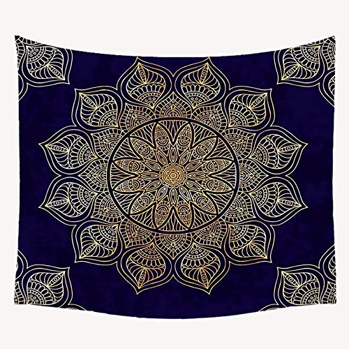 N / A Tapiz de Mandala Dorado Estilo Boho Colgante de Pared decoración Mandala Blanco y Negro Sol y Luna Boho Tapiz de decoración del hogar Tapiz A5 130x150cm