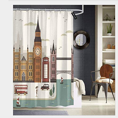 N/A Atractivo paisaje de viaje en la famosa ciudad de Inglaterra, cabina de teléfono de Big Ben, tema Westminster, impermeable, lavable a máquina, 66 x 72 pulgadas, poliéster, 1 color, 60 x 72 inch