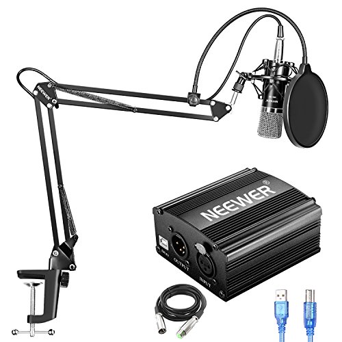 Neewer NW-700 Kit de Micrófono con Fuente de Alimentación Fantasma USB 48V, Soporte Suspensión NW-35, Montaje de Choque, Filtro de Pop para Grabación de Estudio(Negro)