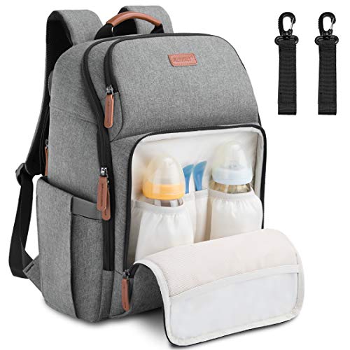 NEWHEY Mochilas de Pañales Bebé Bolsa de Pañales Mamá Multifuncional Gran Capacidad Bolsos Cambiadores Pañales Impermeable con 2 Correas de Cochecito Gris