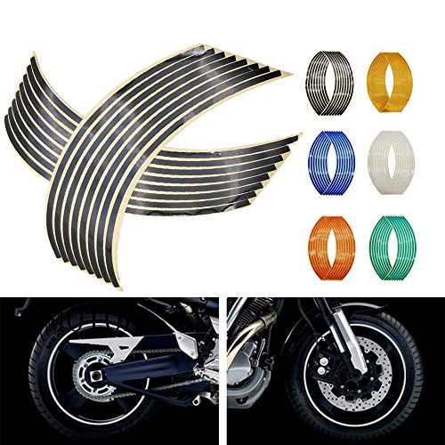 N&G 4PCS Calcomanía Reflectante para Llantas de Ruedas de de 14, 17 o 18 Pulgadas para Ruedas de Motocicleta Coche Bicicleta Bicicleta Noche Reflectante decoración de Seguridad Raya Universal (Negro)