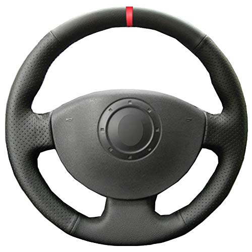 NIUASH Cubierta de Volante de Coche de Cuero Negro Cosida a Mano, para Renault Megane 2 2003-2008 Kangoo 2008