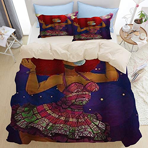 NOLOVVHA Bedding Juego de Funda de Edredón,Beige,Bolle di Salto Della Ragazza dell'Africa di Stile del Retro carattere 3D,Microfibra NO LLENAR,(Cama 240x260 + Almohada)