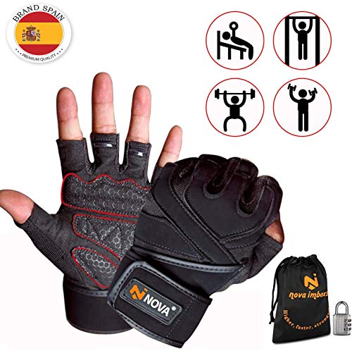 Nova imboxs Guantes Gimnasio para Hombres y Mujeres, Guantes Fitness Transpirables Antideslizantes con Muñequera para Deportivos Levantamiento de Pesas Crossfit (XL)