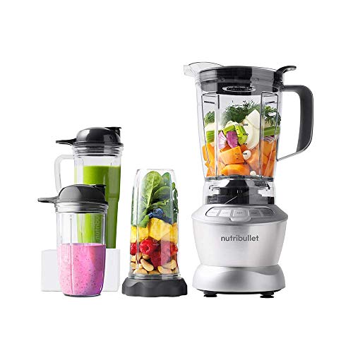 Nutribullet NBF-28500-1209SL - Batidora combo 1.200 W, 1.8 litros y extractor de nutrientes en uno, recetario en español, 3 velocidades, función pulse, función extracción, metal, gris