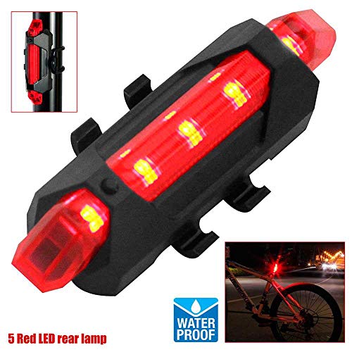 OcioDual Linterna 5 LED Rojos Parte Trasera de Bicicleta con Batería Recargable USB Impermeable Luz Roja para Seguridad Posición
