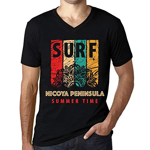 One in the City Hombre Camiseta Vintage Cuello V T-Shirt Gráfico Surf Summer Time NICOYA Peninsula Negro Profundo