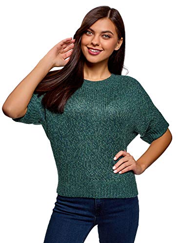 oodji Ultra Mujer Jersey de Melange de Manga Murciélago, Verde, ES 34 / XXS