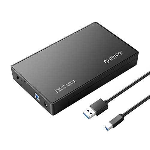 ORICO Carcasa para Disco Duro 3.5'' USB 3.0 con Adaptador de 12V, Caja Disco Duro Externo con UASP para HDD/SSD SATA I/II/III, 16 TB MAX, No Requiere Herramientas, Negro