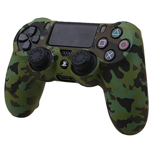 Pandaren® siliconas cubierta piel caso antideslizante Transferencia de agua personalizar camuflaje cover case para Mando PS4 x1 (bosque) + asideros thumb grips x 2