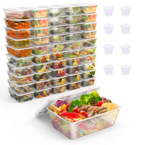Paquete de 50 contenedores de alimentos, recipientes de almacenamiento de alimentos reutilizables para preparación de comidas, para microondas, congelador y lavavajillas