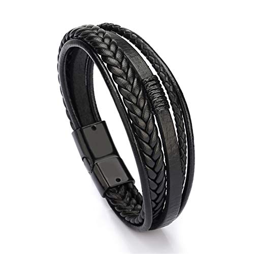 Personalizado Brazalete de Pulsera de Cuero Trenzado de Hombre Negro y marrón con Pulsera magnética de los Hombres para los Hombres (Metal Color : NO.1)