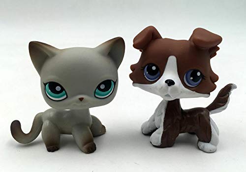 Pet Shop 2pcs/Lot Kid Toy Littlest Short Hair Gray Cat Collie Dog