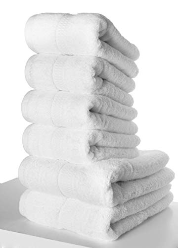 PimpamTex – Juego de Toallas Premium 700 Gramos de Secado Rápido para Baño, 100% Algodón, Pack Toallas de Baño + Toallas de Mano – (Blanco, 2 de 70x140 cm + 4 de 50x100 cm)