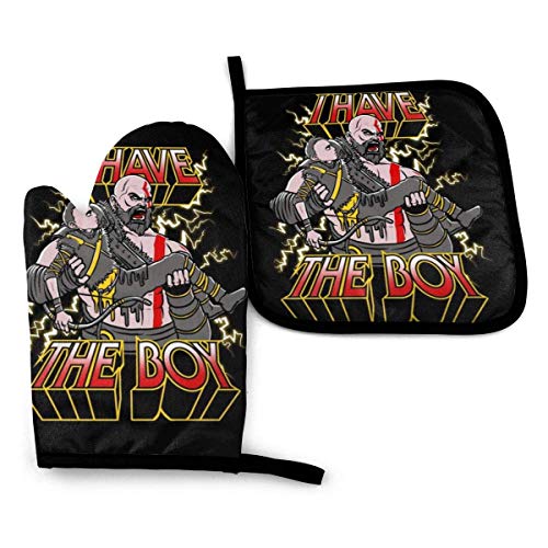 Pot Holders And Oven Mitts,God Of War I Have The Boy Juego De Manoplas Para Horno, Juegos De Manoplas De Cocina Ajustables Para Barbacoa, Cocina, Horneado