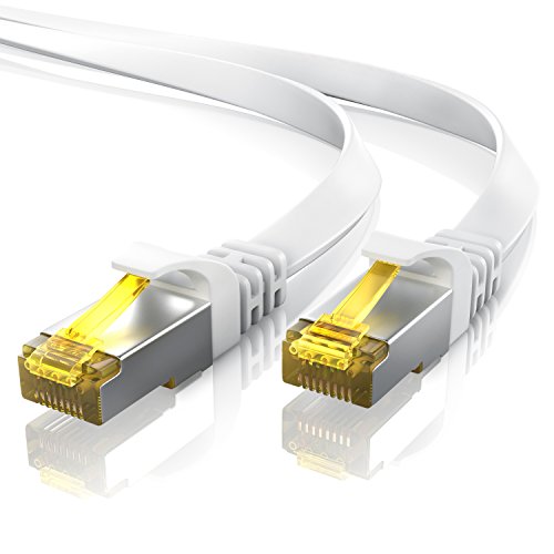 Primewire 25m Cable de Red Cat.7 Plano - Cable Ethernet -Gigabit LAN 10000 Mbit s -Cable de Conexión - Cable Plano- Cable de Instalación - Cable Cat 7 Apantallamiento U FTP PiMF con Conector RJ45