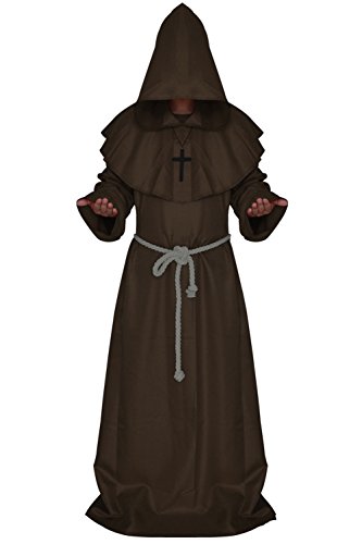 Qincos Traje Medieval Encapuchado Disfraz de Monje Medieval Sacerdote con Cruz para Halloween Carnaval