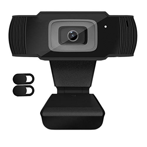 QueenDer Webcam HD 1080P Cámara con Micrófono USB Plug and Play PC Computadora Portátil Webcam con Clip Giratorio para Videollamadas Grabación Conferencia