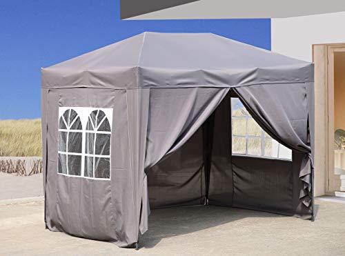 QUICK STAR Gazebo Pop-Up, 2 x 3 m, Color Gris Ahumado, Incluye 4 Paredes Laterales con Cierre de Fastening y 2 Cremalleras