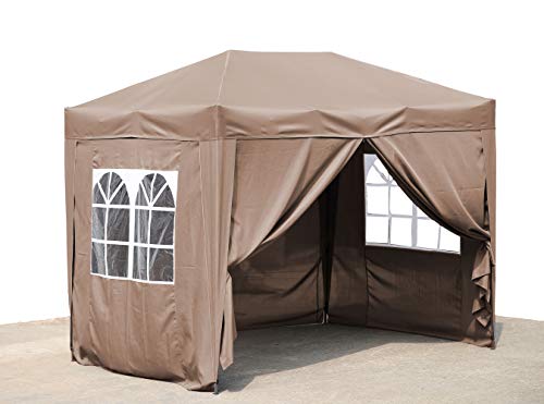 QUICK STAR Jardín Gazebo Plegable Pop-Up 2 x 3 m Beige Ahumado con 4 Paredes Laterales de Fastening fácil con 2 Cremalleras