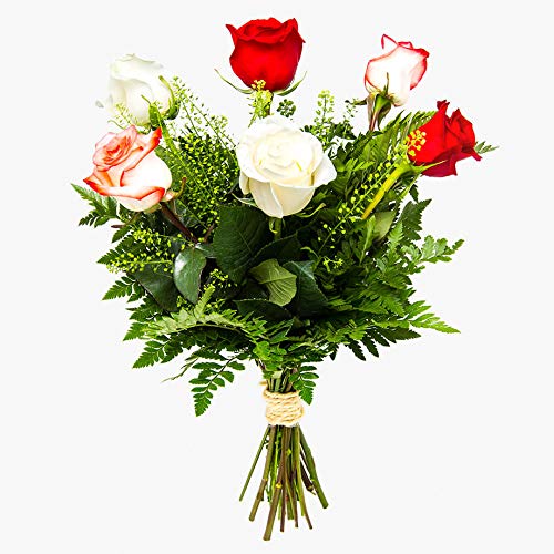 Ramo de 6 rosas flores naturales a domicilio Nueva Orleans - Flores frescas - Envío a domicilio 24h GRATIS - Tarjeta dedicatoria incluida - Caja especial para ramos de flores naturales