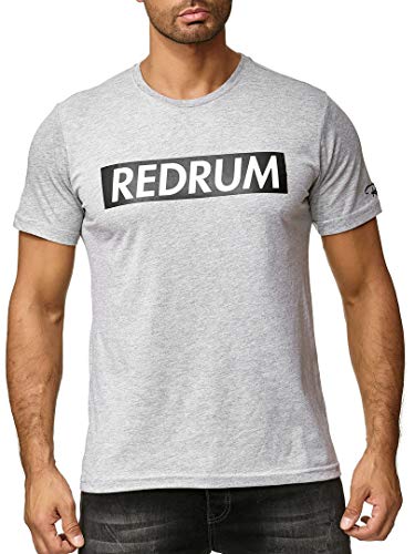 REDRUM Fashion - Camiseta de manga corta para hombre, diseño con texto impreso gris XL