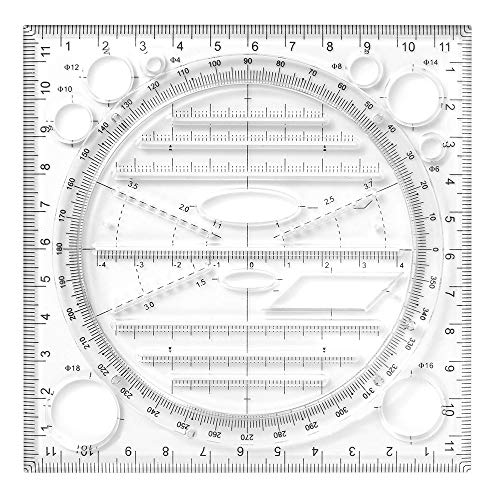 Regla de Dibujo Rápido Multifuncional, Regla Multiusos Antideslizante para Dibujo, Regla de Dibujo, Curva Horizontal Línea Paralela Vertical, Multipropósito Regla De Dibujo, Oficina Colegio (Negro)