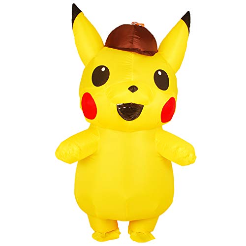 RenKeAi Disfraz de Cosplay de Pikachu Inflable para niños Adultos Disfraz de Halloween Pikachu Amarillo Nuevo Disfraz de Fiesta Inflable con soplador de Aire (Niño 120-140cm, Adulto 160-190 cm)