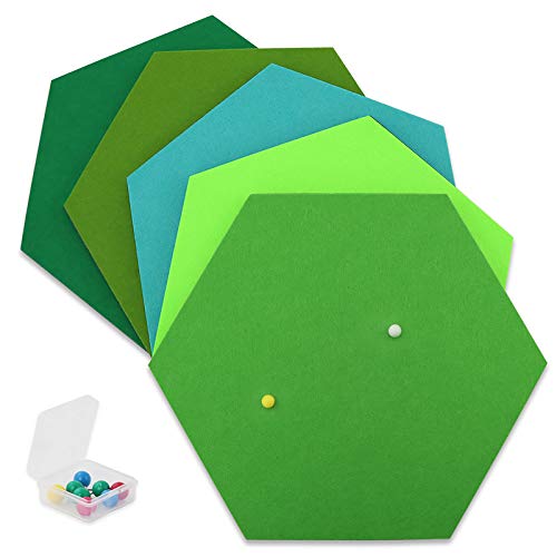 SEG Direct Hexágono de Fieltro Autoadhesivo | Set 5 Paneles Adhesivos 26 x 30 x 1 cm con 10 Chinchetas para Colgar fotos, Decoración del Hogar y Oficina | Serie Verde