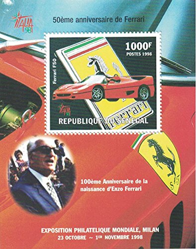 Sellos para coleccionistas – Hoja de sello perforada con Fórmula 1, Carreras, Coches, Enzo Ferrari, Ferrari F50, 5º aniversario.