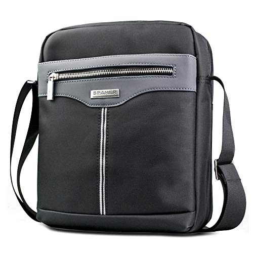 SPAHER Ipad Bolso Hombre Bandolera Bolsa de Mensajero Lona Grande Bolsa de negocios Crossbody Tote Satchel Impermeable Bolsa de viaje Bolso Regalo diario bolsa de hombre con ajustable Bandolera Gris