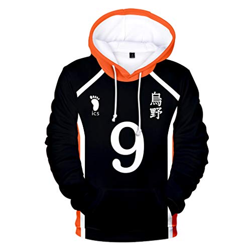 Sudadera Anime Haikyuu, Unisex Karasuno Shiratorizawa High School Hinata Shoyo Tobio Cosplay Sudadera con Capucha con Bolsillos Casual Harajuku Ropa Chaqueta Suéter Tops para Hombre Mujere (2E,M)