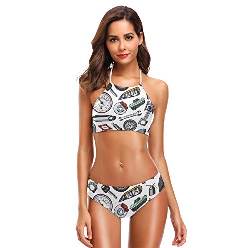 SUGARHE Traje de baño para Mujer,Repuestos de Coches sin Fisuras de Fondo,Conjunto de Bikini para niñas Dividido(L)