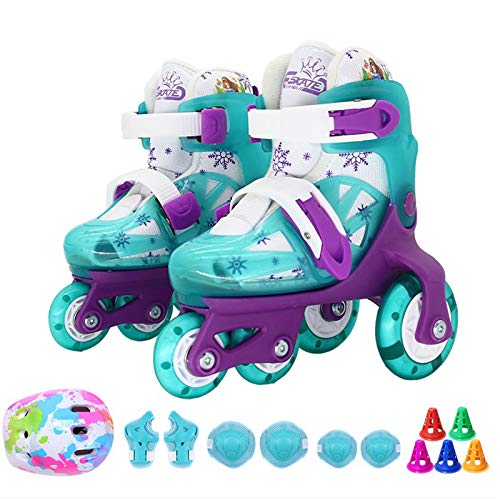 Sumeber Patines en línea para niños, línea tridimensional con longitud variable para niños y niñas, para exteriores e interiores, Azul fluorescente., S(31-34)