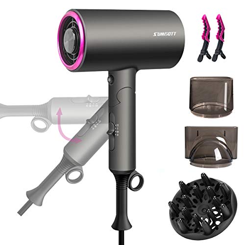 Sumgott Secador de Pelo Profesional de Iones, 1800W Secador de Pelo Plegable de Viaje Hair Dryer de Pelo Pequeño, Usando tecnología de cuidado de cabello iónico, Disponible en Tres Velocidades