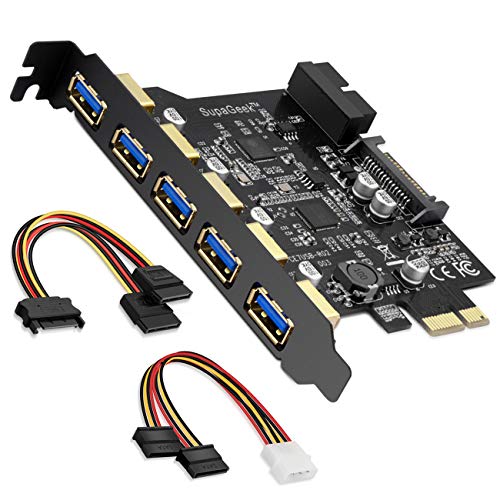 SupaGeek PCI-E a USB 3.0 Tarjeta de expansión PCI Express de 5 puertos, capaz de expandir otros 2 puertos USB 3.0 con conector interno de 20 pines